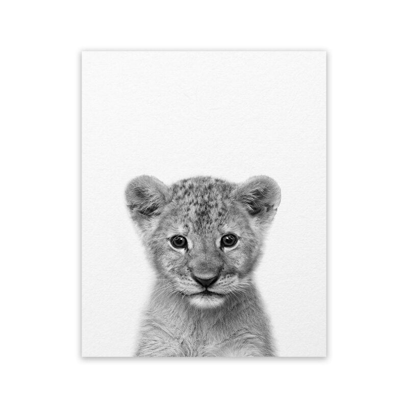 Baby-Löwen-Druck-Tier-Tier-Schwarz-Weiß-Fotografie-Plakat Kinder zitieren skandinavische Kunst-Leinwand-Malerei-Heimdekoration