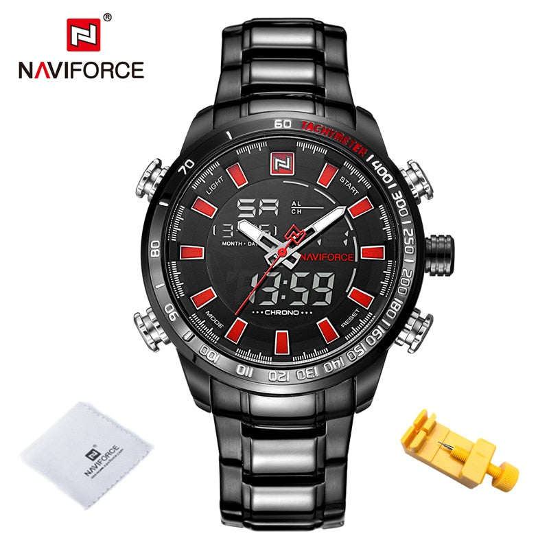 NAVIFORCE Luxury Brand Mens Watches Military Sport Digital Quartz WristWatch For Men Stainless Steel Waterproof Big Clock Male