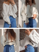 Colorfaith New 2022 Winter Spring Women's Sweaters V-Neck Buttons Cardigans Oversized Fashionable Korean Lady Knitwears SWC18190