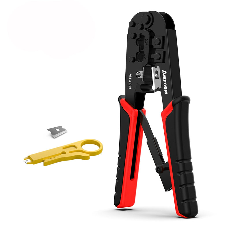 AMPCOM rj45 crimper RJ11 RJ45 Crimping Tool Ethernet Network LAN Cable Crimper Cutter Stripper Plier for 6P 8P RJ-11/RJ-12 RJ-45