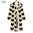 2022 Winter Women Warm Faux Fur Coat Love Pattern Women Long Coat Turn Down Collar Women Warm Plush Coat Classic Coat Loose
