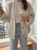 Colorfaith New 2022 Winter Spring Women's Sweaters V-Neck Buttons Cardigans Oversized Fashionable Korean Lady Knitwears SWC18190