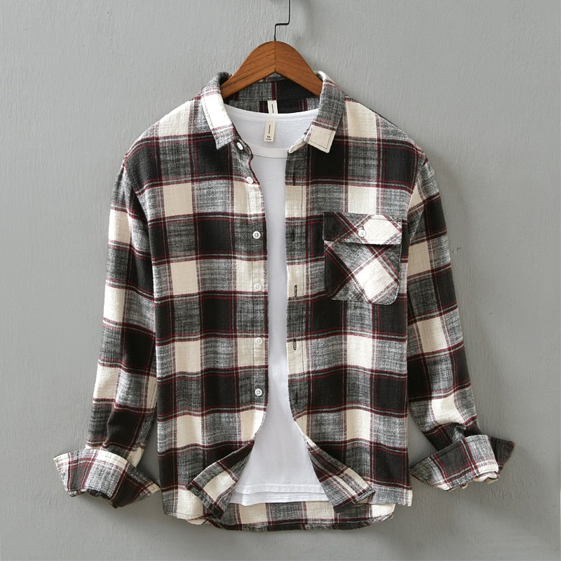 New Autumn plaid shirt men 100% cotton long sleeve fashion tops for man casual slim fit shirts high quality clothing 837