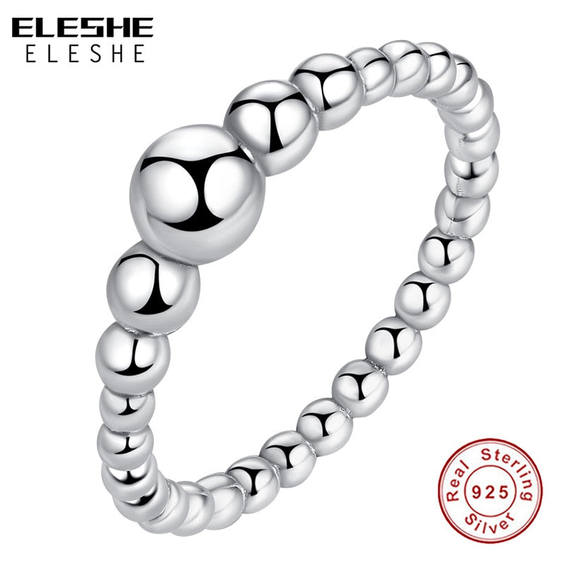 ELESHE Original 925 Sterling Silver Rings For Women Wedding Stackable Round Ball Beaded Finger Rings Female Authentic Jewelry