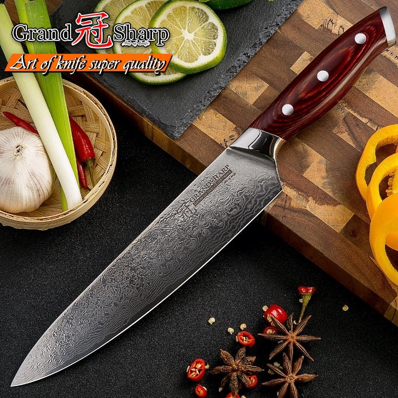 GRANDSHARP, cuchillo japonés de Damasco de 67 capas, cuchillo de Chef Damasco de 8 pulgadas, hoja de VG-10, cuchillos de cocina de Damasco, mango Pakka PRO, nuevo