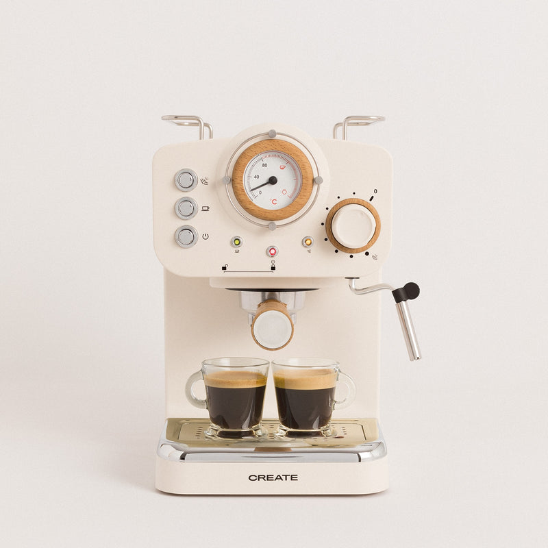 CREATE - THERA MATT RETRO - Espresso- und Cappuccino-Zubereiter, 1100 W, 15 Bars, Dampfgarer, 1,25 l, gemahlener Kaffee und Einzeldosis, Doppelausgang, elektrisch, Espressokaffee