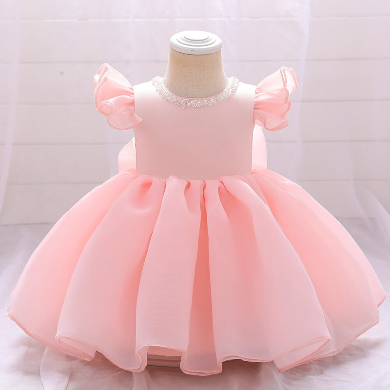 Infant Baby White Baptism Bow Dress For Girls Wedding 1st Birthday Party Dresses Newborn Evening Princess Summer Dress Vestidos