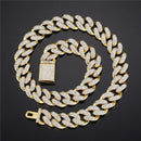 Necklace +Watch+Bracelet Hip Hop Miami Curb Cuban Chain Gold Color Iced Out Paved Rhinestones CZ Bling Rapper For Men Jewelry