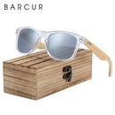 BARCUR Classic Bamboo Sunglasses Wood Transparent Plastic Frame Women Men Polarized Sun Glasses With Box Free