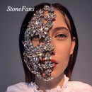 Stonefans, moda de Halloween, máscara de media cara, joyería de diamantes de imitación para mujer, máscara facial de hoja de Color plateado ostentoso, joyería de baile de cristal