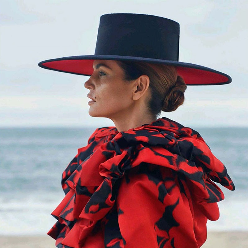 FEDORA de lana de dos tonos con empalme de ala ancha UNISEX clásico, sombreros cálidos de invierno de ala ancha para mujer, sombrero de vestir Derby de Iglesia para mujer rojo y negro