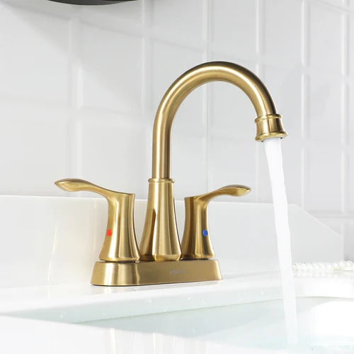 PARLOS 2-handle Bathroom Faucet Brushed Gold with Pop-up Drain & Supply Lines, Demeter,1.5GPM