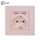 Coswall Dual USB Charging Port 5V 2.1A LED Indicator 16A Wall EU Power Socket Outlet PC Panel Grey Gray Black White Gold