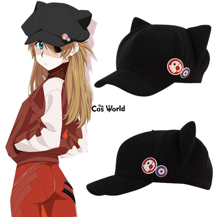 EVA Shikinami Asuka Rangure Katzenohr Polarfleece Mütze Schirmmütze Baseballmütze Anime Cosplay Zubehör