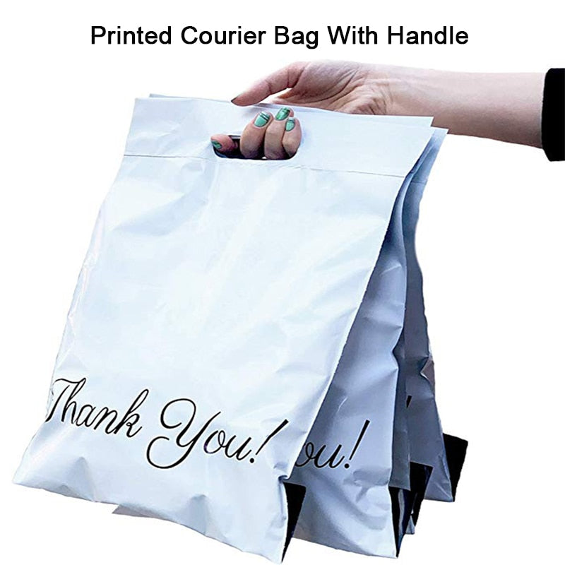 Bolsa de mano impresa de 10 Uds., bolsa exprés con asa, bolsa de mensajería, autoadhesiva, gruesa, impermeable, de plástico, bolsa de correo de sobre de polietileno