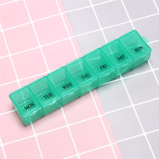 1 Stück 7 Tage Pille Medizin Box Wöchentlicher Tablettenhalter Aufbewahrungsorganisator Behälter Fall Pille Box Splitter 3 Farben