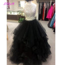 Luxury Crystals Two Pieces Ball Gown Quinceanera Dresses O-Neck Beaded Open Back Pageant Gown Long Tiered Organza Sweet 16 Dress