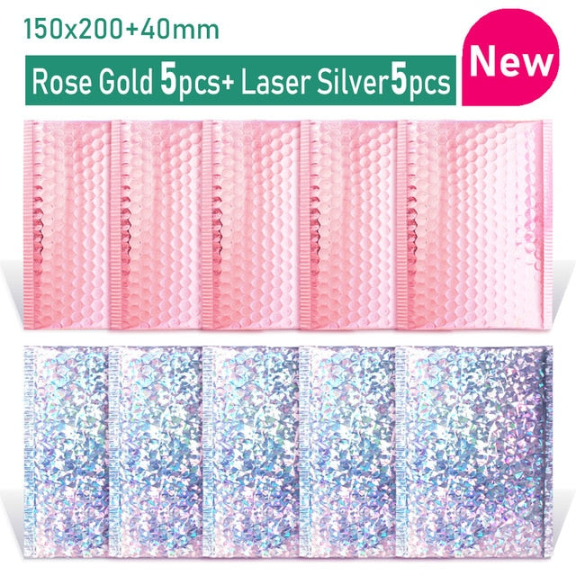 Gold/Roségold/Lasersilber/Dunkelrot/Lila/Roserot Aluminiumfolie Bubble Mailer CD/Wimpern Verpackung Gepolsterte Versandumschläge