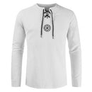 Men Plus Size Shirt Top Ancient Viking Embroidery Lace Up V Neck Long Sleeve Shirt Top For Men&