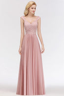 Vestido Madrinha Dusty Rose Lace Long Bridesmaid Dresses Sexy A Line Chiffon Dress for Wedding Party Robe Demoiselle D'honneur