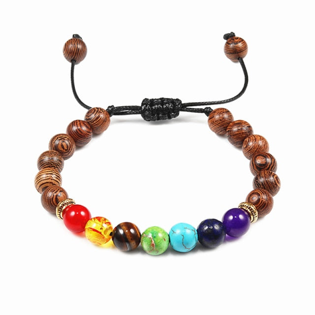 Heiße Männer Armband Holzperlen Kreuz 7 Chakra Heilung Gleichgewicht Onyx Armbänder &amp; Armreifen Eule Gebet Reiki Buddha Frauen Schmuck Homme