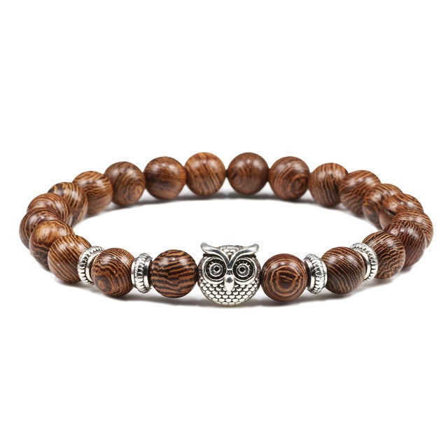 Hot Men Bracelet Wooden Beads Cross 7 Chakra  Healing Balance Onyx Bracelets&amp;Bangles Owl Prayer Reiki Buddha Women Jewelry Homme