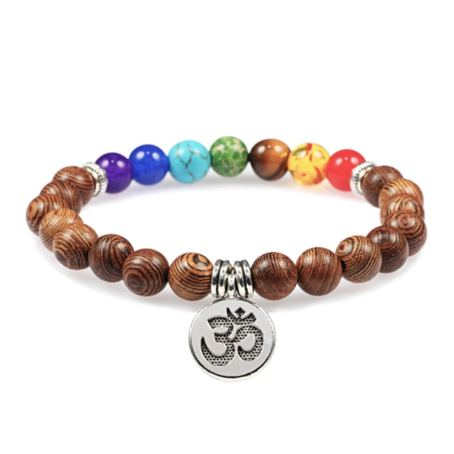 Caliente hombres pulsera cuentas de madera Cruz 7 Chakra curación equilibrio ónix pulseras y brazaletes búho oración Reiki Buda mujer joyería Homme