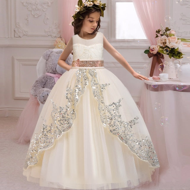 New 2020 Girls'Back Hollow Flower Dress Flower Boy High-end Wedding Dress Elegant Girls' Flower-lace Banquet Dress