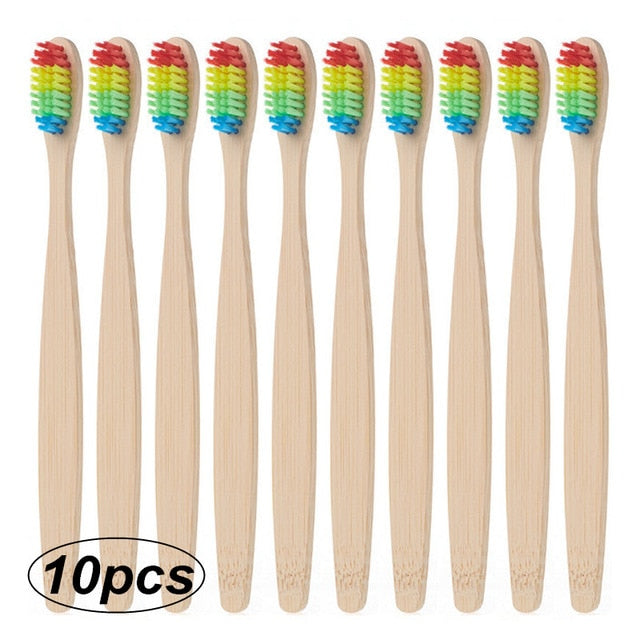 10 Uds cepillo de dientes mango de bambú Arco Iris blanqueamiento cerdas suaves cepillo de dientes de bambú viaje respetuoso con el medio ambiente cepillo de dientes de madera