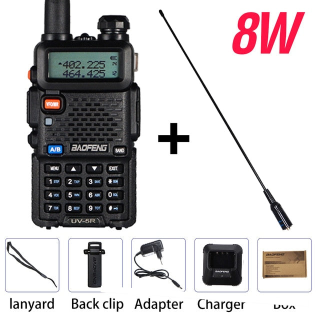Potente Baofeng UV-5R 8W Walkie Talkie VHF UHF Transceptor UV 5R Amateur Ham CB Radio Station 8Watts 10km Transmisor de caza