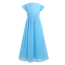 Girls Chiffon Flutter Sleeves Flower Girl Dress Pageant Wedding Birthday Party Long Dress First Communion Party Princess Dress