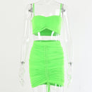 Articat Two Piece Sexy Pleated Party Dress Women Spaghetti Strap Backless Slinny Pencil Christmas Dress Casual Dress Vestidos