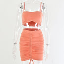 Articat Two Piece Sexy Pleated Party Dress Women Spaghetti Strap Backless Slinny Pencil Christmas Dress Casual Dress Vestidos