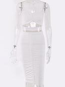 Articat Two Piece Sexy Pleated Party Dress Women Spaghetti Strap Backless Slinny Pencil Christmas Dress Casual Dress Vestidos