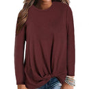Plus Size Chic Lady Solid Color O Neck Long Sleeve Knotted Knitted Sweater Top