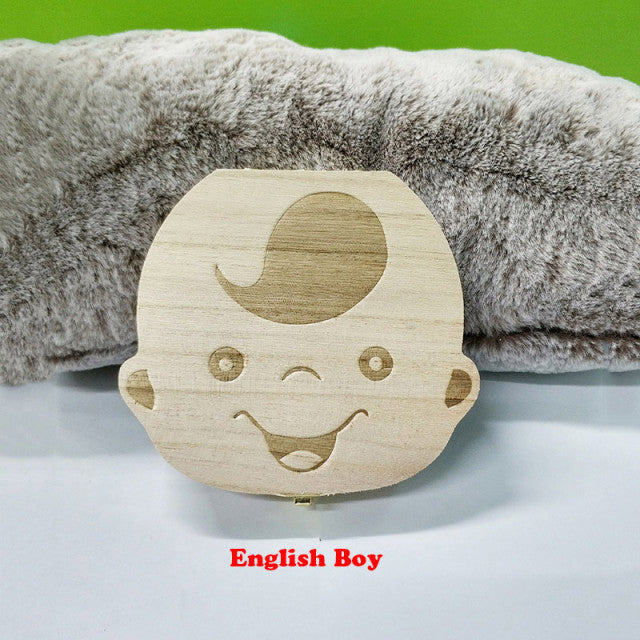Caja organizadora de madera para dientes de bebé en inglés/español