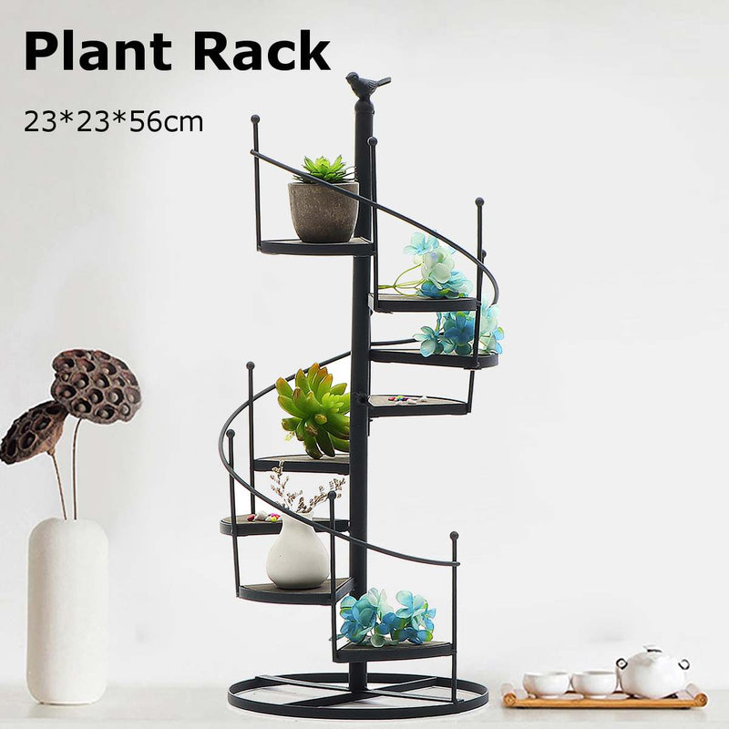 Estante decorativo moderno para plantas de hierro, estante para plantas suculentas, soporte de flores para jardín de escritorio con forma de escalera de 8 capas + placa de madera
