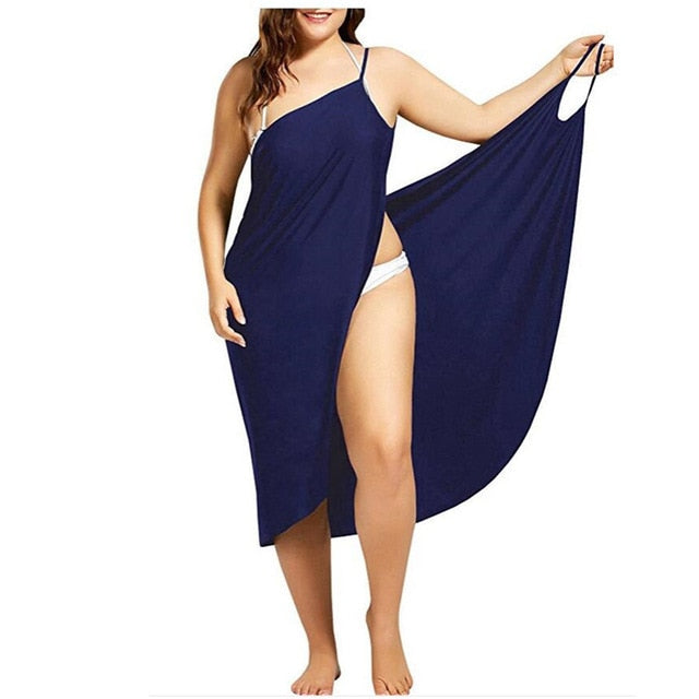 5XL mujeres Sexy playa cuello pico Sling vestido 2020 verano toalla espalda descubierta traje de baño cubrir bata envolvente mujer vestidos tropicales de talla grande
