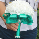 Cheap PE Rose Bridesmaid Wedding Foam flowers Rose Bridal bouquet Ribbon Fake Wedding bouquet de noiva Customized