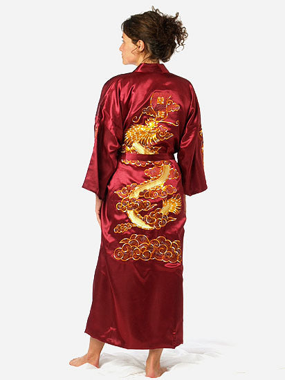 Marineblauer chinesischer Satin-Seiden-Bademantel mit Stickerei, Kimono-Bademantel, Drache, Größe SML, XL, XXL, XXXL, S0008