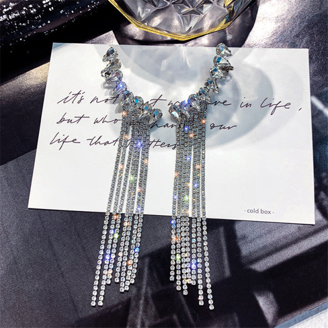 FYUAN Mode lange Quaste voller Strass Ohrringe für Frauen Bijoux glänzend Wassertropfen Kristall baumeln Ohrringe Schmuck Geschenke