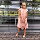 Z-ZOUX Women Dress Short Sleeve Pleated Long Dresses Fashion Bohemian Dress Solid Loose Summer Dresses Plus Size White Black New