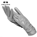 Guantes clásicos de cuero plisado, guantes de cuero real de color para mujer, guantes de invierno de cuero genuino de piel de oveja para mujer-2081