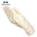Guantes clásicos de cuero plisado, guantes de cuero real de color para mujer, guantes de invierno de cuero genuino de piel de oveja para mujer-2081