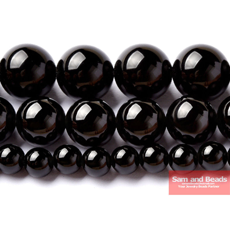 Wählen Sie Größe 4 6 8 10 12 14mm glatte runde schwarze Agata-Onyx-lose Steinschmucksache-Korn-freies Verschiffen BOB01 aus