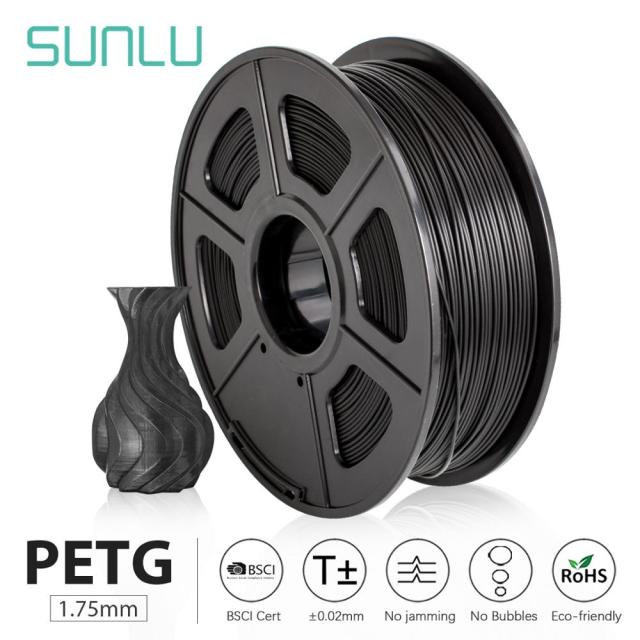 SUNLU PETG 3D Printer Filament 1.75mm Dooling Gift Material Hot Sale Black Color PETG 3D Filament Consumables 1KG/2.2LBS