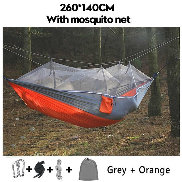 Hamaca para acampar al aire libre para 1-2 personas con mosquitera, carga de 300KG, tela de paracaídas de alta resistencia, cama colgante, columpio para dormir de caza