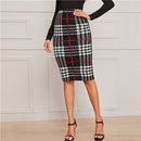 SHEIN Plaid Print Elegant Pencil Skirt Women Bottoms Autumn Fashion High Waist Basic Bodycon Midi Skirts For Office Ladies