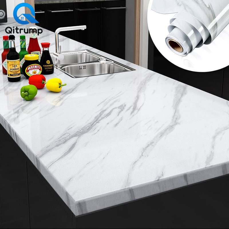 Marble Vinyl Film Wallpaper Self Adhesive Waterproof Wall Stickers for Bathroom Kitchen Furniture Renovation Room Decor Paper