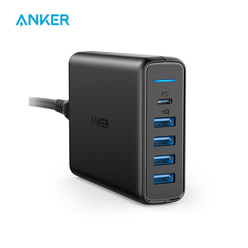 Anker USB C Premium 60W Cargador de escritorio de 5 puertos con un puerto de 30W para Apple MacBook Nexus 5X/6P 4 puertos PowerIQ para iPhone iPad